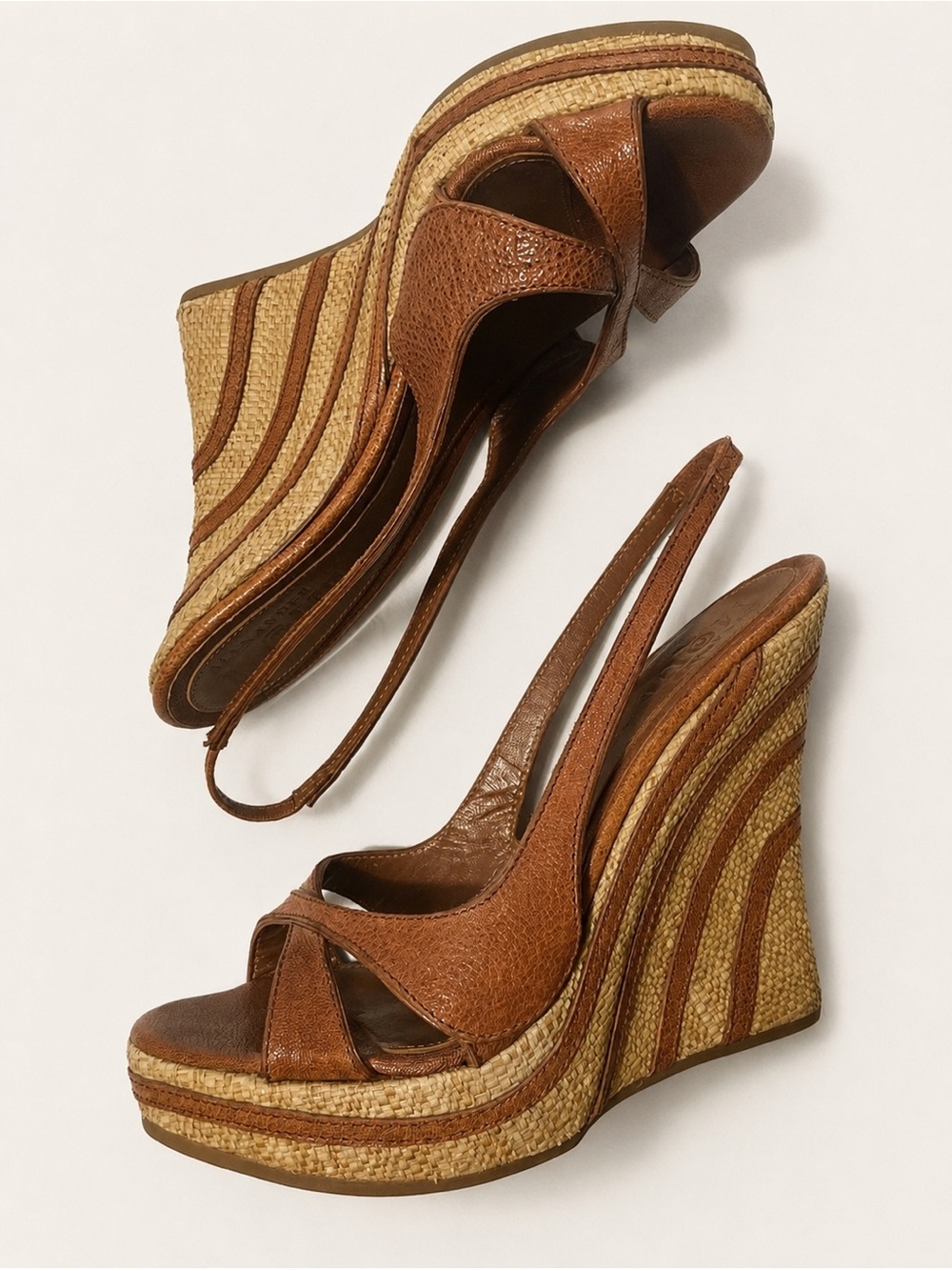 Alexander McQueen Brown Leather Platform Wedge Sandals Cognac/Tan